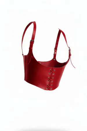Red Faux Leather Underbust Corset Harness Adjustable Shoulder Straps