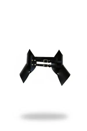 Black Faux Leather Sculpted Waist Harness with Double Silver Buckles and Flared Side Panels