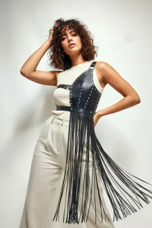 Fashion Harness Belt with Studs & Asymmetrical Tassels