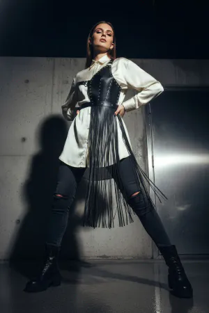 Fashion Harness Belt with Studs & Asymmetrical Tassels