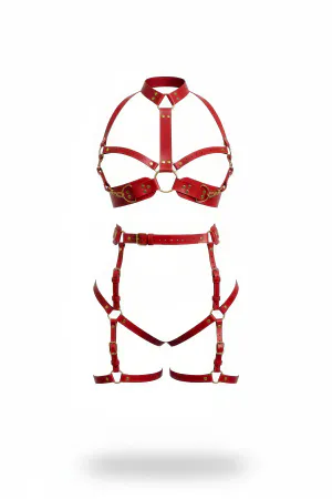 Red Harness Set with Gold Buckle and Chain Detail - APFT1016
