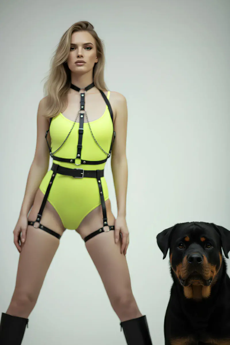 Black Harness Suit Chain Detailed Leather Body Accessory - APFT1068