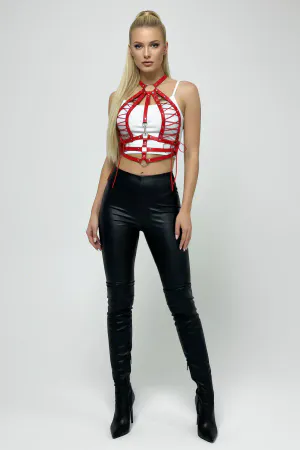 Red Women's Belt Laced Body Accessory with Metal Buckle - APFT1077