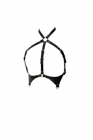 Black Women's Belt Faux Leather Cross Detailed Chest Accessory - APFT1110