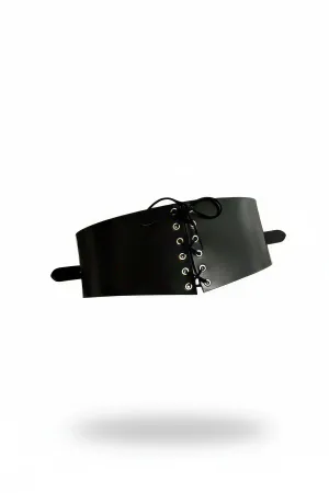 Black Faux Leather Lace-Up Corset Belt Front View with Metal Eyelets