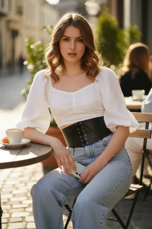 Black Women's Belt Lace-Up Thick Corset Waist Accessory - APFT1127