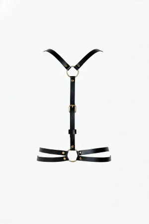 Black Women's Belt O-Ring Detailed Leather Body Accessory - APFT1180