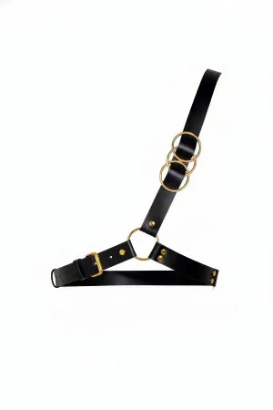 Faux Leather Body Harness with Triple Gold O-Rings