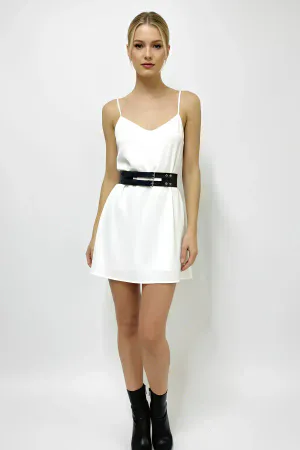 Black Faux Leather Wide Waist Belt Double Buckle Silver Hardware
