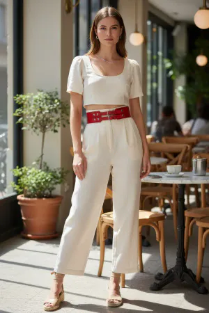 Red Women's Belt Double Buckled Wide Waist Accessory - APFT1203