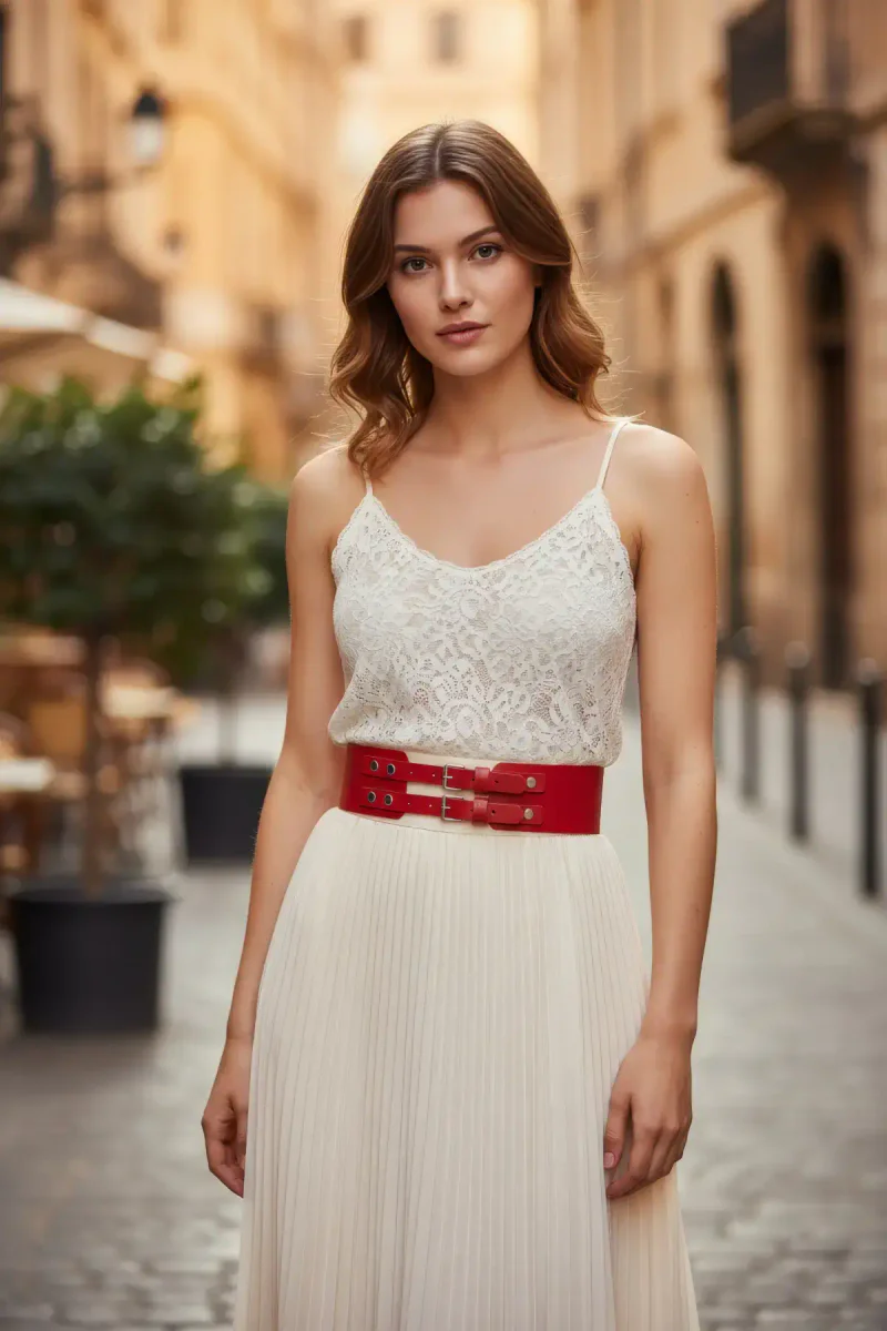 Red Double Buckle Belt Front