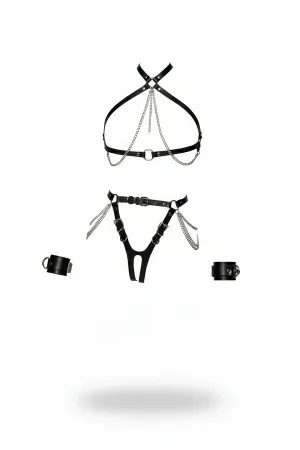 Black Harness Suit Chain Detailed Leather Body Accessory - APFT1224