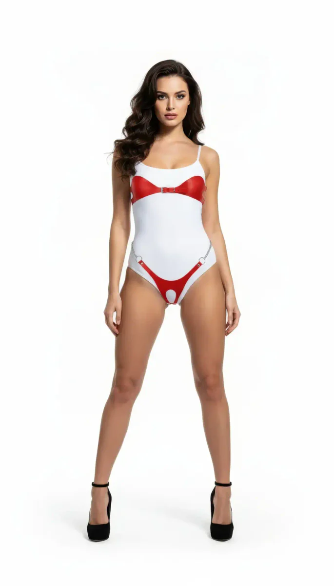 Red Harness Set with Shiny Vinyl Bow Detail - APFT1234