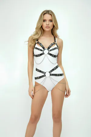 Black Harness Suit Chain Detailed Buckle Body Accessory - APFT1260