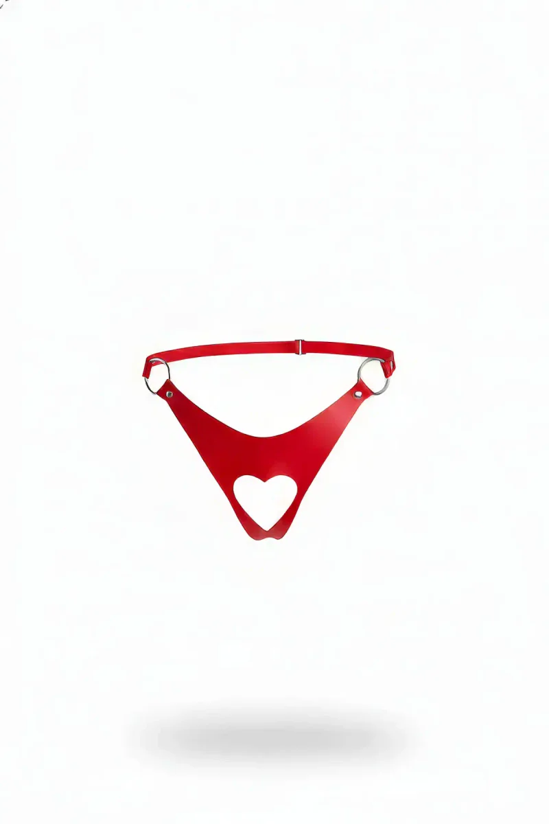 Red Faux Leather Heart Cutout Thong Harness Adjustable Waist