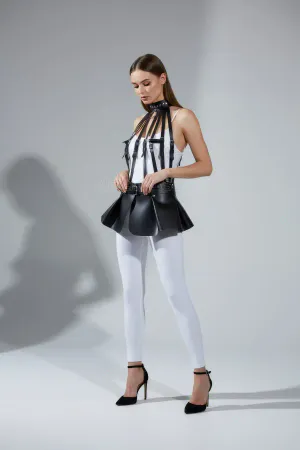 Harness Peplum Skirt Faux Leather & Waist Belt Detail