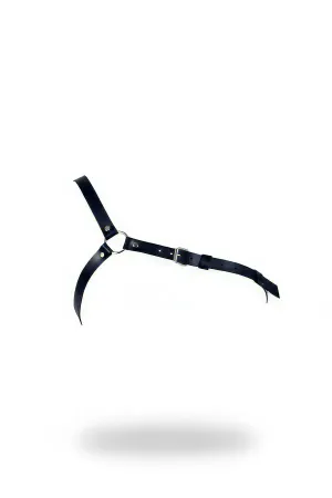 Black Faux Leather Asymmetric Single Shoulder Harness with Silver O-Ring