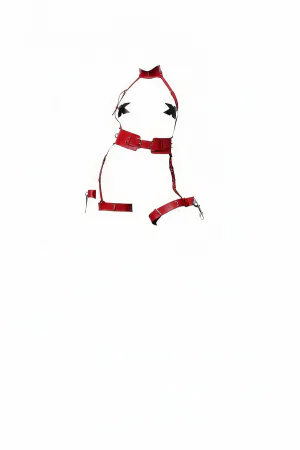 Red Harness Suit Leather High Collar with Buckle Detail - APFT1338