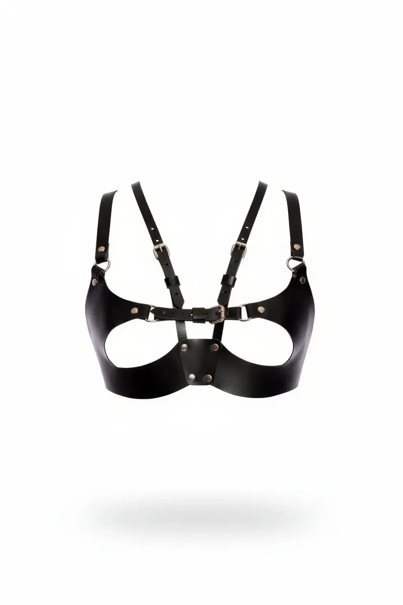 Black Faux Leather Underbust Harness Women Adjustable Straps Silver Buckles