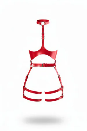 Red Harness Suit with Leather Buckle Neck Detail - APFT1386
