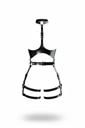 Black Harness Set with Leather Choker Detailed Buckle - APFT1386