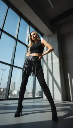 Fringe Mini Skirt Black Faux Leather Tasseled Party Skirt