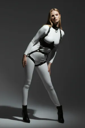 Black Chest Harness Body Corset with Leather Buckle - APFT1402