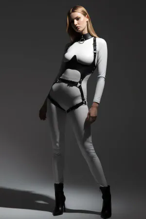 Black Chest Harness Body Corset with Leather Buckle - APFT1402