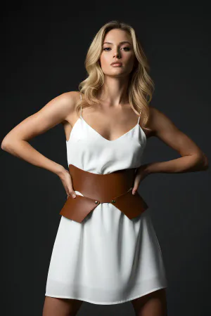 Tan Women's Belt Wide Asymmetrical Waist Accessory - APFT1425