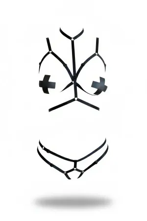 Black Harness Suit High Neck Body Hugging - APFT144