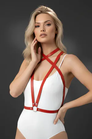 Red Women's Belt Cross Thin Leather Body Accessory - APFT15