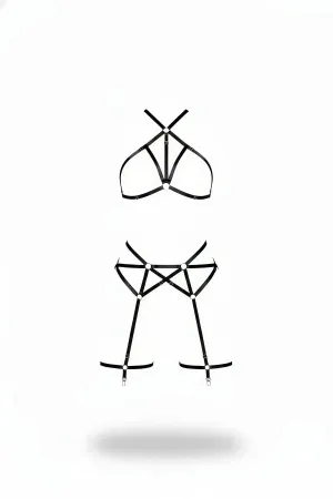 Black Harness Suit Leather Halter Neck Ring Detailed - APFT161