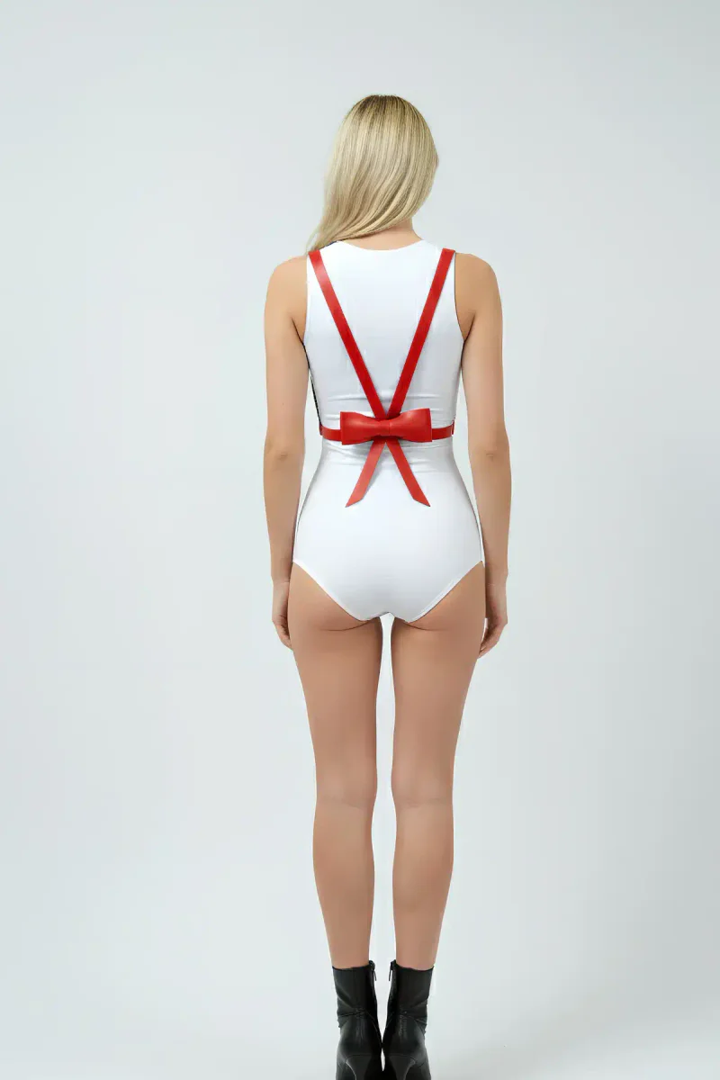 Lingerie red faux leather harness set