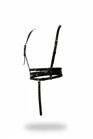 Black Faux Leather Underbust Body Harness Strappy Design Adjustable Buckles
