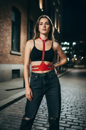 Red Women's Belt Leather Multi-Buckle Body Accessory - APFT17