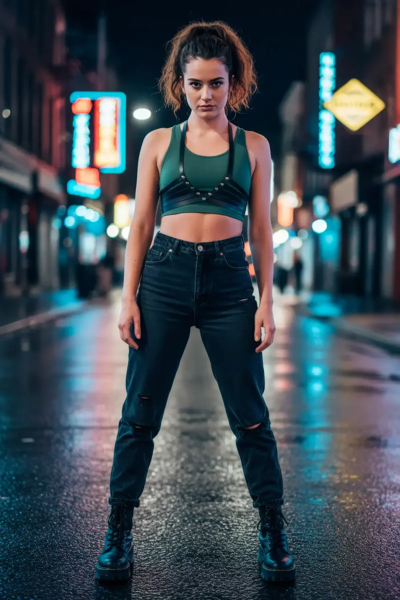Black Studded Underbust Harness over a
