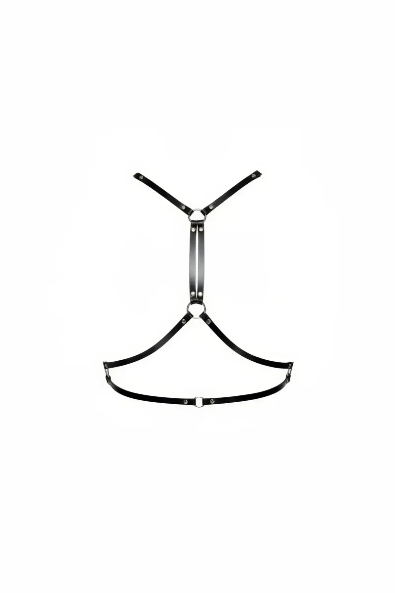 Black Faux Leather Minimalist Body Harness Women Adjustable Straps O-Rings