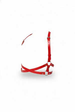 Red Faux Leather Underbust Harness Women Crossover Strap Design Adjustable Buckle