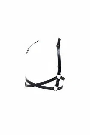 Black Faux Leather Underbust Harness Bra Single Shoulder Strap