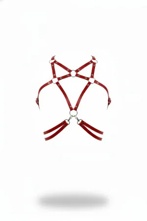 Red Faux Leather Chest Harness Strappy O-Ring Design