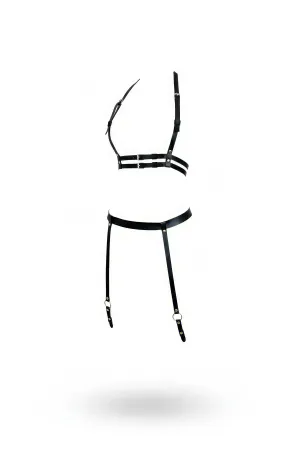 Black Harness Suit with Faux Leather Adjustable Garter - APFT232