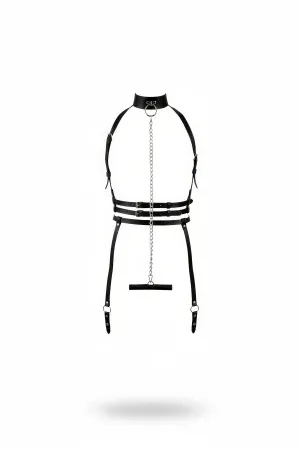 Black Harness Suit with Chain Detailed Neck Collar - APFT233