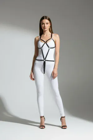 Black Body Harness Faux Leather with Metal Ring Detail - APFT240