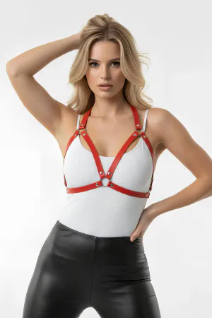 Red Chest Harness Faux Leather with Staple Detail - APFT25