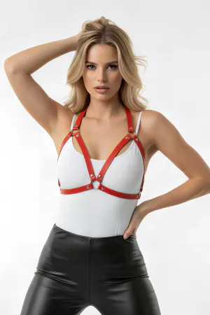 Red Chest Harness Faux Leather with Staple Detail - APFT25