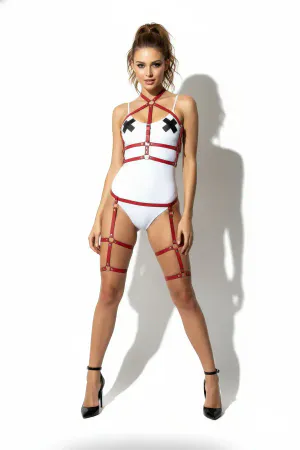 Red Harness Suit Leather Banded Body Garter Set - APFT272