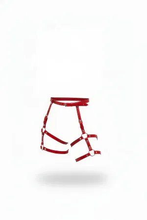 Red Harness Suit with Leather Leg Detail - APFT273