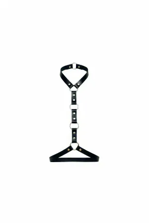 Black Women's Belt Leather O-Ring Detailed Body Accessory - APFT307