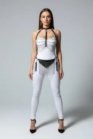 Black Chain Body Harness for Women - Faux Leather & Waist Skirt
