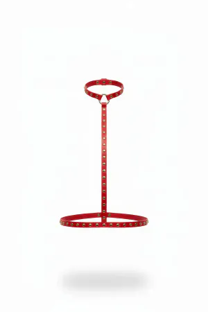 Red Studded Faux Leather Choker to Waist Harness Gold Studs